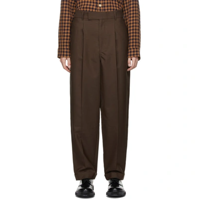 Shop Bed J.w. Ford Brown Wool & Mohair High Waist Trousers In Chocolate