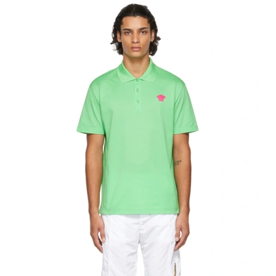 Shop Versace Green Medusa Polo In 2g130 Mint/hibiscus