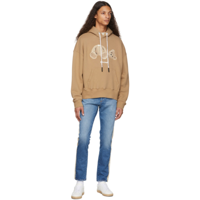 Palm Angels Bear Logo Cotton Hoodie In Beige