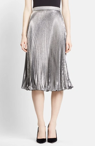 Shop Christopher Kane Lamé Pleated Midi Skirt In Silver