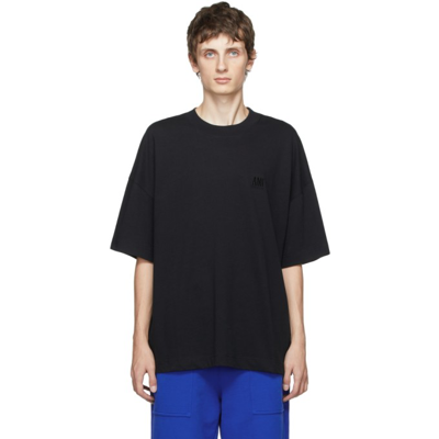 Shop Ami Alexandre Mattiussi Black Embroidered Logo Oversize T-shirt In 1 Black