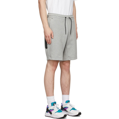 Shop Nike Grey Nsw Tech Fleece Shorts In Dk Grey Heather/blac