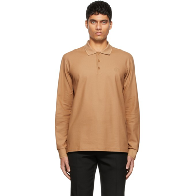 Shop Burberry Brown Piqué Polo In Camel