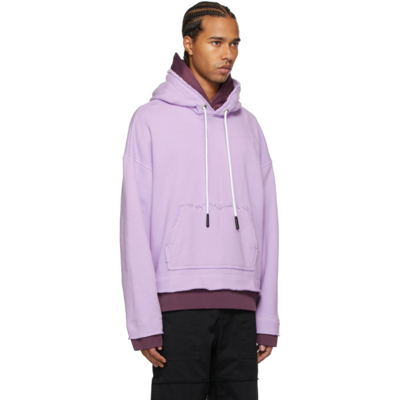 Shop Palm Angels Purple Double Layer Hoodie In Lilac White