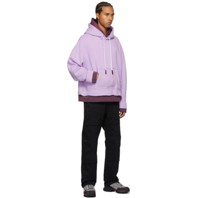 Shop Palm Angels Purple Double Layer Hoodie In Lilac White