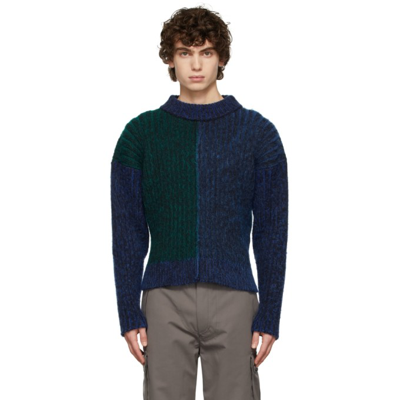 Shop Agr Blue & Green Brushed Crewneck Sweater