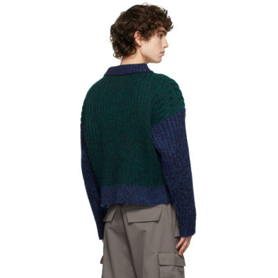 Shop Agr Blue & Green Brushed Crewneck Sweater