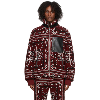 Amiri Red Printed Polar Fleece Jacket In Burgundy | ModeSens
