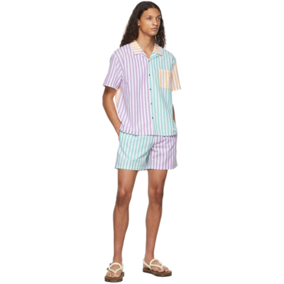 Shop Double Rainbouu Purple Striped Short Sleeve Shirt In Lavender Stripe Comb