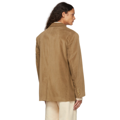 Shop Palm Angels Brown Double-breasted Blazer In Beige