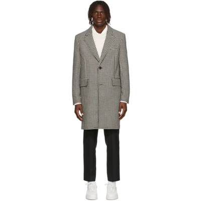 Shop Ami Alexandre Mattiussi Houndstooth Long Coat In 4 Black Whi