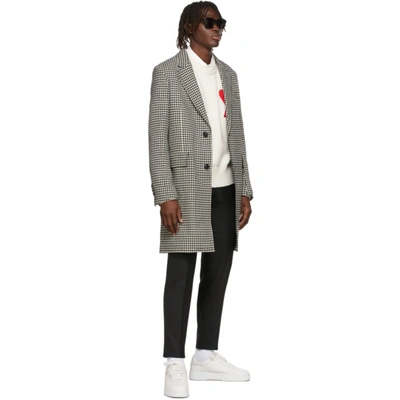 Shop Ami Alexandre Mattiussi Houndstooth Long Coat In 4 Black Whi