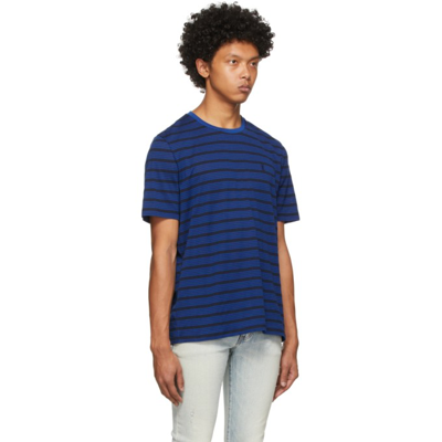 Shop Saint Laurent Blue & Black Striped T-shirt In 4411 Blue/black
