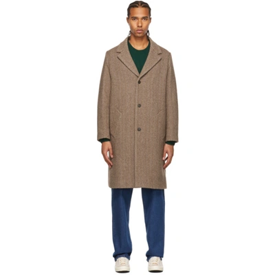 Shop Apc Brown Wool Herringbone Robin Coat In Caa Brown