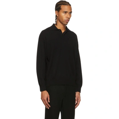 Shop Auralee Black Cashmere Knit Long Sleeve Polo In Top Black