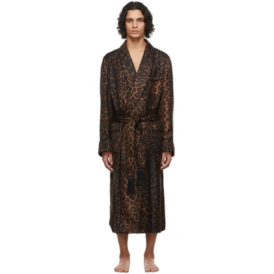 Shop Tom Ford Black & Brown Silk Leopard Robe In 101 Leopard