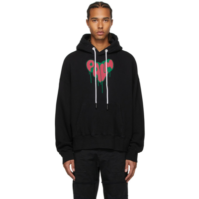 Shop Palm Angels Black Spray Heart Hoodie In Black Fusch