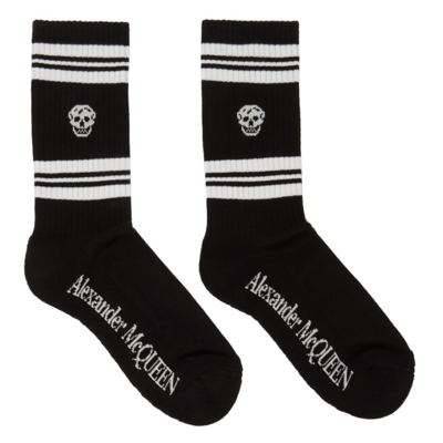 Shop Alexander Mcqueen Black Skull Sports Socks In 1078 Black/ivory