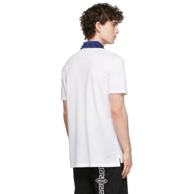 Shop Versace White Monogram Collar Polo In 1w000 White