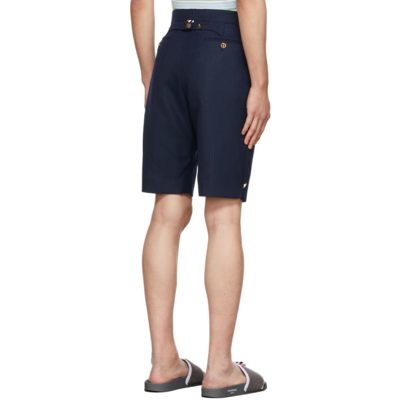 Shop Thom Browne Navy Hopsack Weave School Uniform Backstrap Shorts In 415 Navy