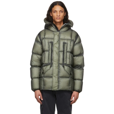 C.p. Company Green Down Dd Shell Utility Goggle Jacket In Silver  