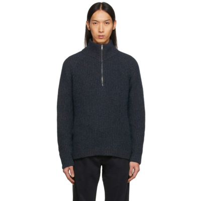 MASSIMO ALBA BLACK COLLIN HALF-ZIP SWEATER 