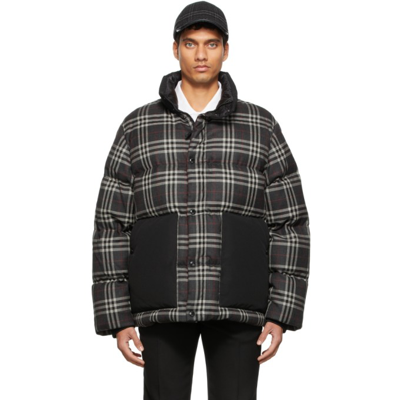 Shop Burberry Gray Check Wool Down Jacket In Charcoal Ip Chk