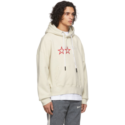 Shop Palm Angels Off-white Racing Star Hoodie In Grey