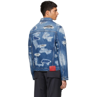 Shop 424 Blue Denim Distressed Jacket In 89 Blue