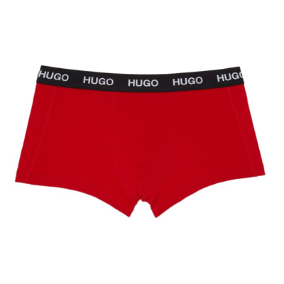 Shop Hugo Three-pack Multicolor Logo Waistband Trunk Briefs In 960 Mix