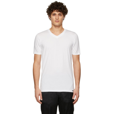 Tom Ford Marl Cotton Jersey V Neck T-shirt In White | ModeSens