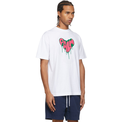 Shop Palm Angels White Spray Heart Graphic Print T-shirt In Whte Fuschi