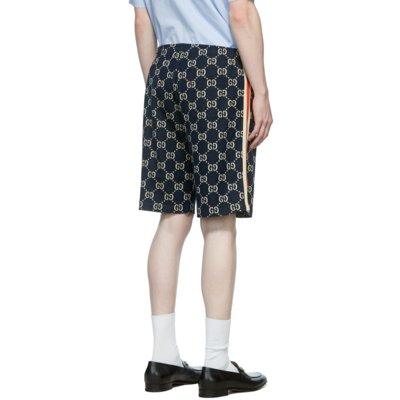 Shop Gucci Navy Gg Jacquard Shorts In 4245 Caspian/beige/l