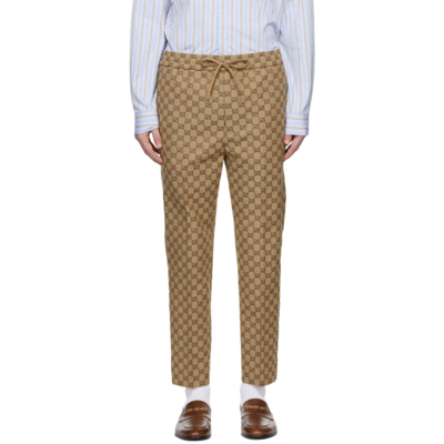 Shop Gucci Beige Gg Jogging Trousers In 2580 Camel/ebony