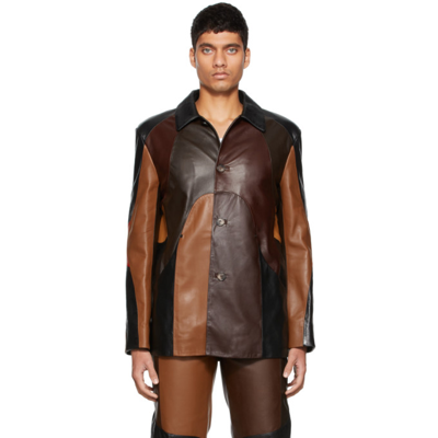 Shop Marine Serre Black & Brown Mix-leather Patchwork Jacket In 10 Multicolor