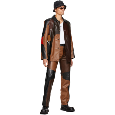 Shop Marine Serre Black & Brown Mix-leather Patchwork Jacket In 10 Multicolor