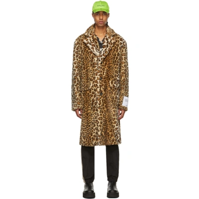 Shop Palm Angels Leopard Faux-fur Coat In Brown