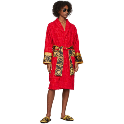 Shop Versace Red I Heart Baroque Robe In Z4003 Red