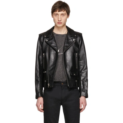Shop Saint Laurent Black Leather Stars Classic Moto Jacket In 1010 Black