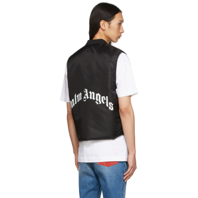 Shop Palm Angels Black Logo Puffer Vest In Black White