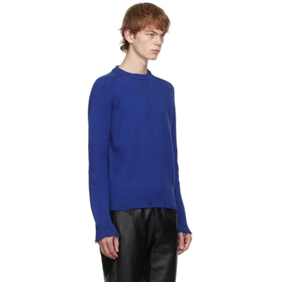 Shop Saint Laurent Blue Cotton Distressed Sweater In 4164 Electric Blue