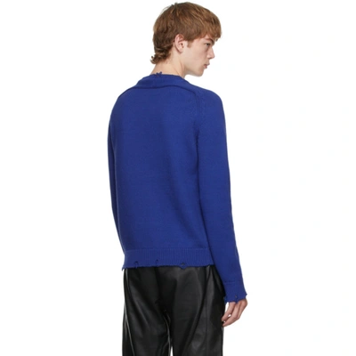 Shop Saint Laurent Blue Cotton Distressed Sweater In 4164 Electric Blue