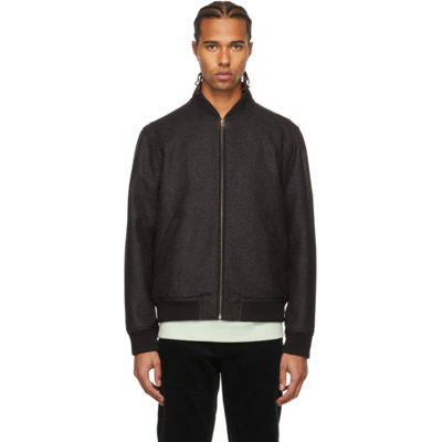 Shop Apc Black Wool Mathieu Bomber Jacket In Lad Anthracite