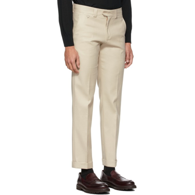 Shop Agnona Beige Twill Tailored Trousers In N31 Stone