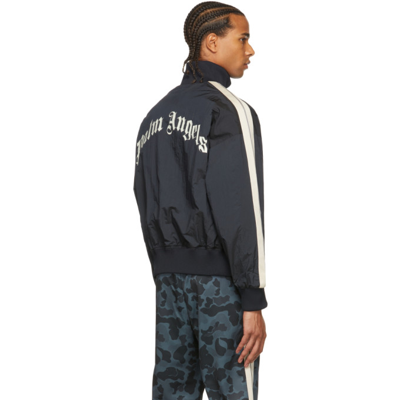 Shop Palm Angels Navy Curved Logo Classic Track Jacket In Navy Blue W