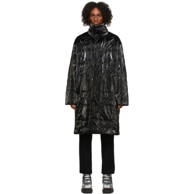 Shop We11 Done Black Square Logo Quilted Long Coat