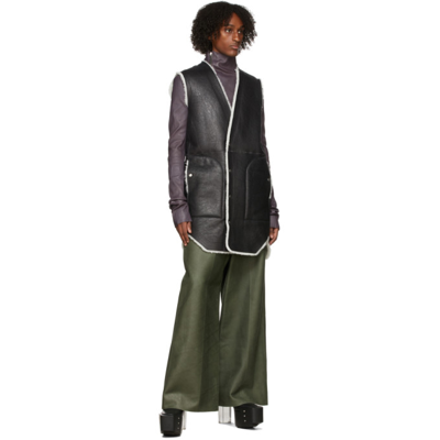 Shop Rick Owens Black Shearling Vest In 911 Black/milk