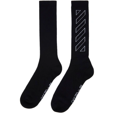 Shop Off-white Black Diag Outline Mid Socks In Black/white