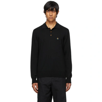 Shop Vivienne Westwood Black Wool Orbit Long Sleeve Polo