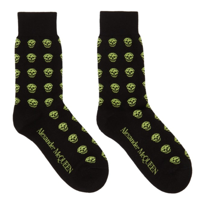 Shop Alexander Mcqueen Black & Green Skull Socks